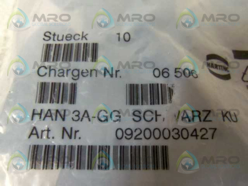 LOT OF 10 HARTING HAN 3A-GG SCHWARZ KU 09200030427 *NEW IN FACTORY BAG*