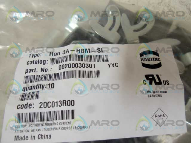 HARTING HAN 3A-HBM-SL 09200030301 (10 PK.) * NEW IN FACTORY BAG *
