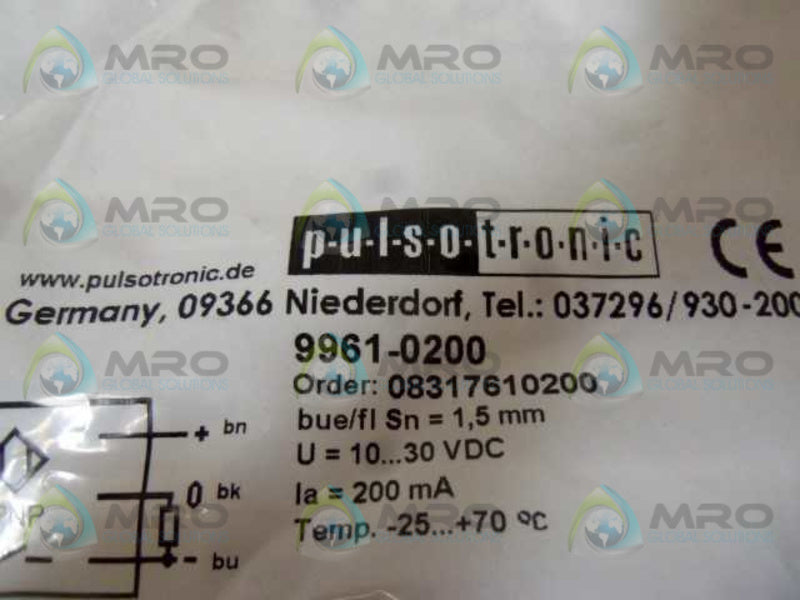 PULSOTRONIC 9961-0200 INDUCTIVE PROXIMITY SWITCH * NEW IN FACTORY BAG *