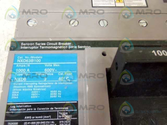 SIEMENS NXD63B100 CIRCUIT BREAKER 1000A (NO LUGS) * NEW NO BOX *