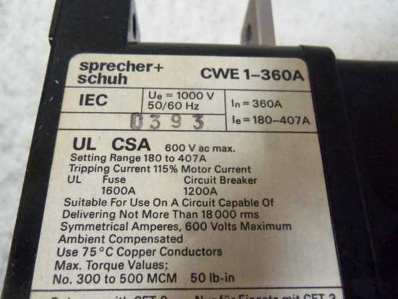 SPRECHER+SCHUH CET3 CWE 1-360A 25.601.102-03 * NEW IN BOX *