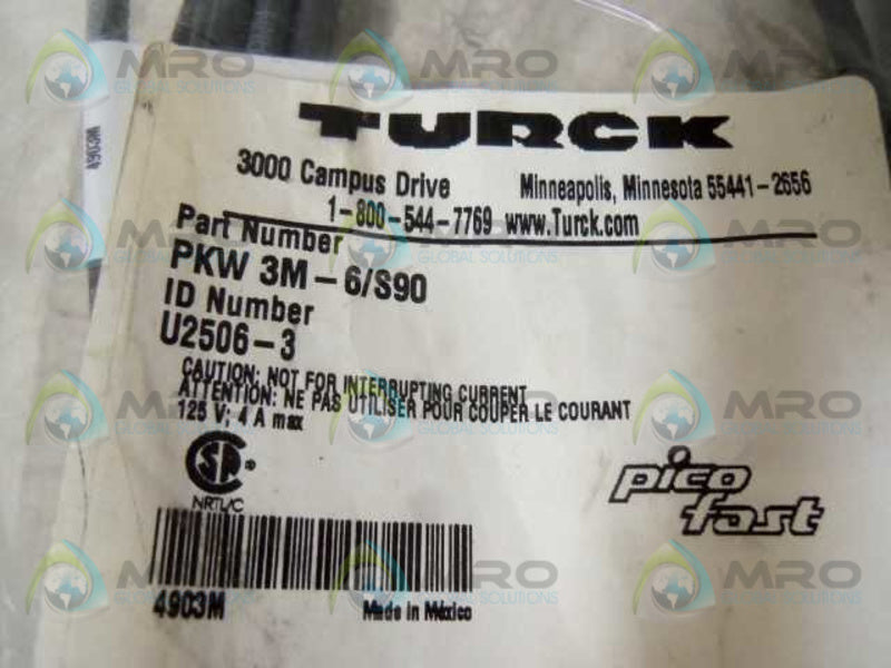 TURCK PKW3M-6/S90 CORDSET * NEW IN FACTORY BAG *