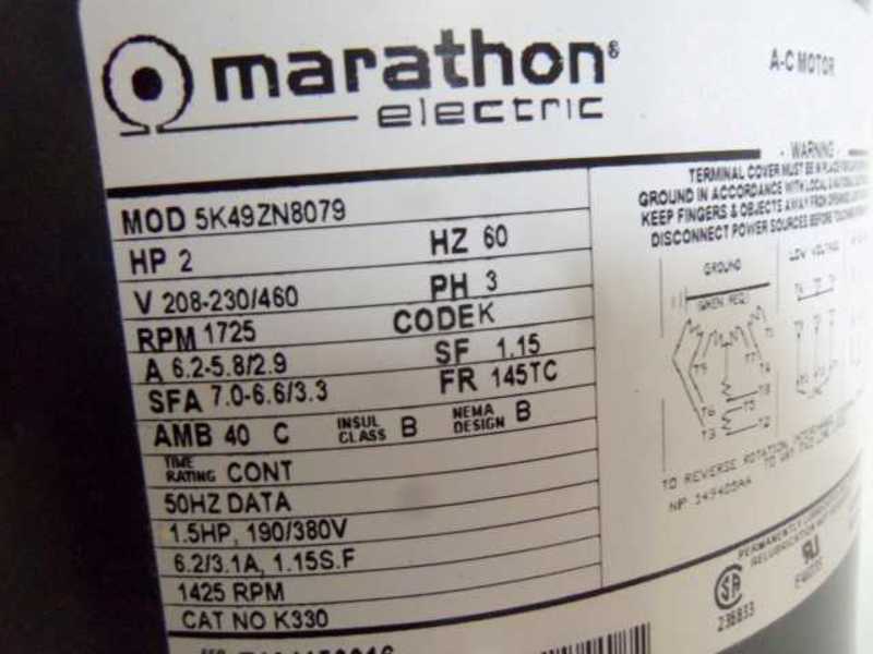 MARATHON ELECTRIC 5K49ZN8079 MOTOR HP: 2 RPM: 1725 (AS PICTURED) * NEW IN BOX *