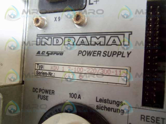 INDRAMAT KDV 1.2-100-220/300-115 AC SERVO POWER SUPPLY * USED *