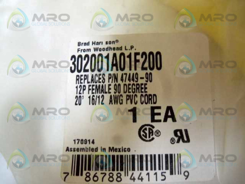 BRAD HARRISON 302001A01F200 12P FEMALE 90 DEGREE 47449-90 * NEW IN BAG *