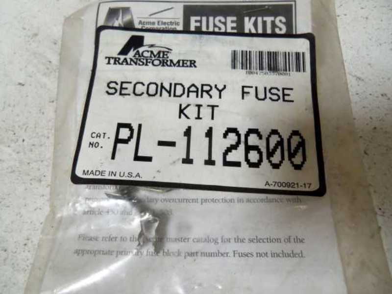 ACME ELECTRIC PL-112600 SECONDARY FUSE KIT * NEW IN FACTORY BAG *
