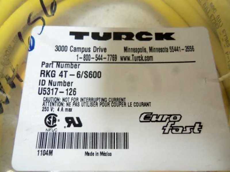 TURCK RKG 4T-6/S600 CORDSET U5317-126 * NEW IN FACTORY BAG *