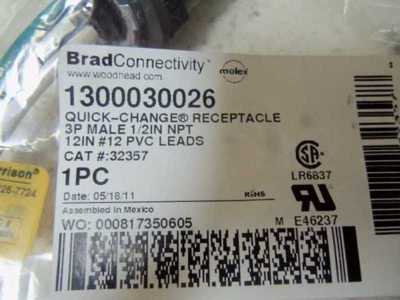 BRAD CONNECTIVITY 1300030026 3P MALE 1/2" 32357 * NEW IN FACTORY BAG *