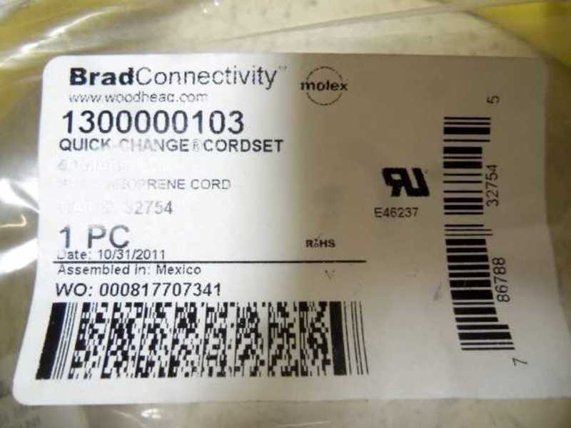 BRAD CONNECTIVITY 1300000103 QUICK CHANGE CORDSET 32754 * NEW IN FACTORY BAG *