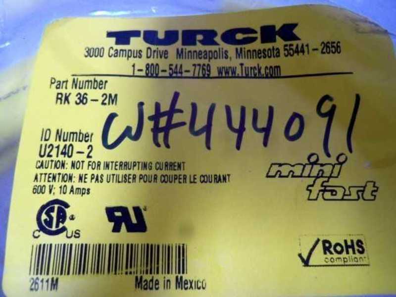 TURCK RK 36-2M CORDSET U2140-2 * NEW IN FACTORY BAG *
