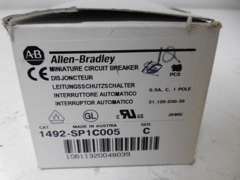 LOT OF 10 ALLEN BRADLEY 1492-SP1C005 SER. C CIRCUIT BREAKER 0.5A *NEW IN BOX*