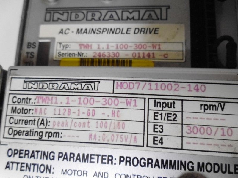 INDRAMAT TWM 1.1-100-300-W1 SPINDLE DRIVE (AS PICTURED)  UNMP