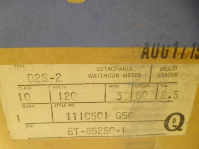 WESTINGHOUSE D2S-2 111C501G50 DETACHABLE WATTHOUR METER  NSMP