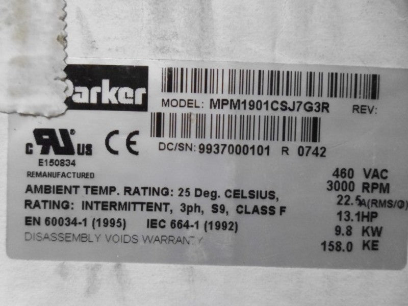 PARKER MPM1901CSJ7G3R MOTOR 13.1 HP 3000 RPM  NSMP