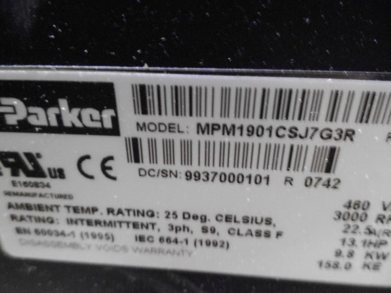 PARKER MPM1901CSJ7G3R MOTOR 13.1 HP 3000 RPM  NSMP