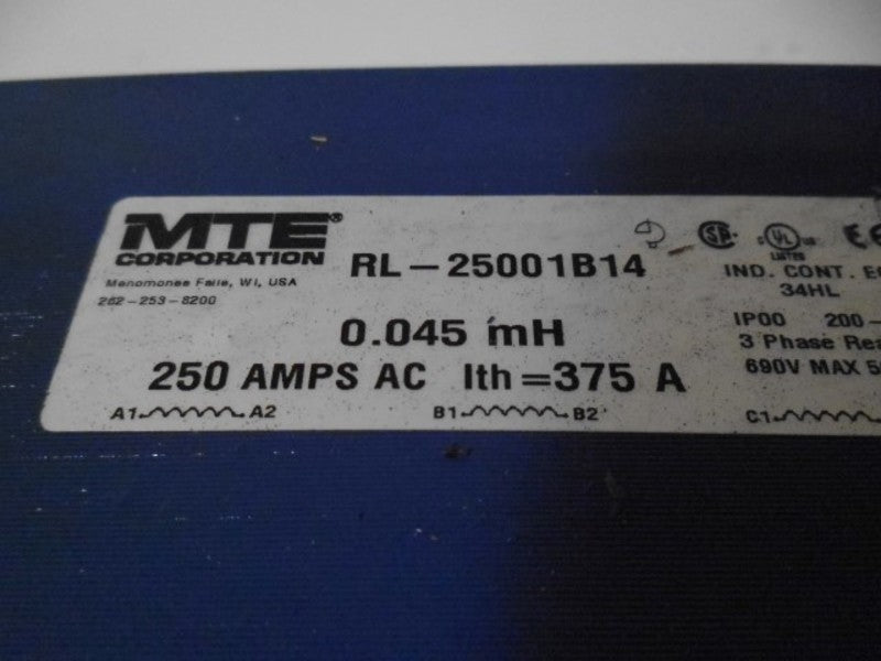 MTE CORPORATION RL-25001B14 LINE/LOAD REACTOR 0.045Mh 250A * NEW NO BOX *