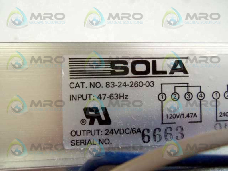 SOLA 083-00260-0300-24 DC POWER SUPPLY  UNMP