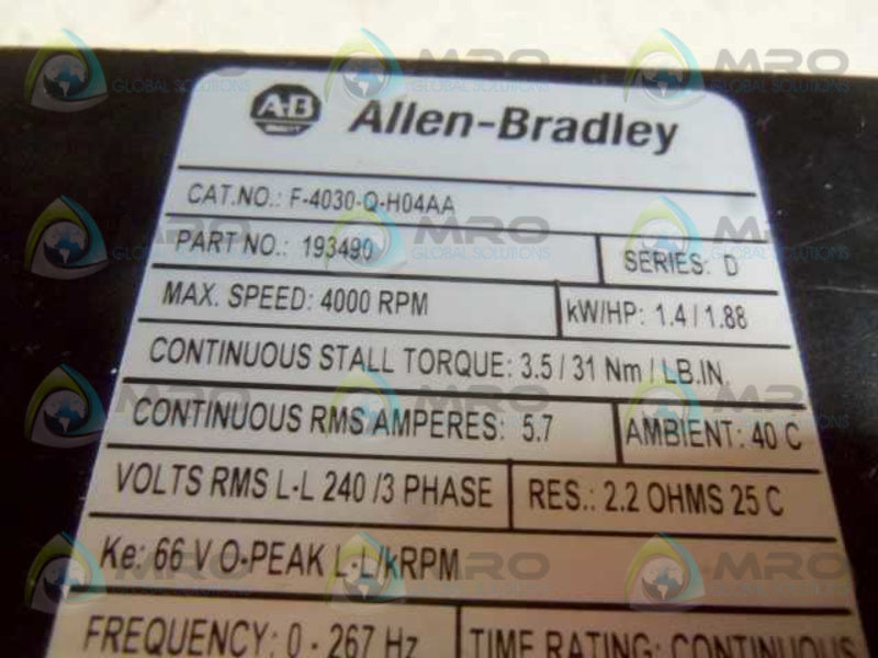 INDUSTRIAL SPARE PART F-4030-Q-H04AA SER. D AC SERVO MOTOR  UNMP