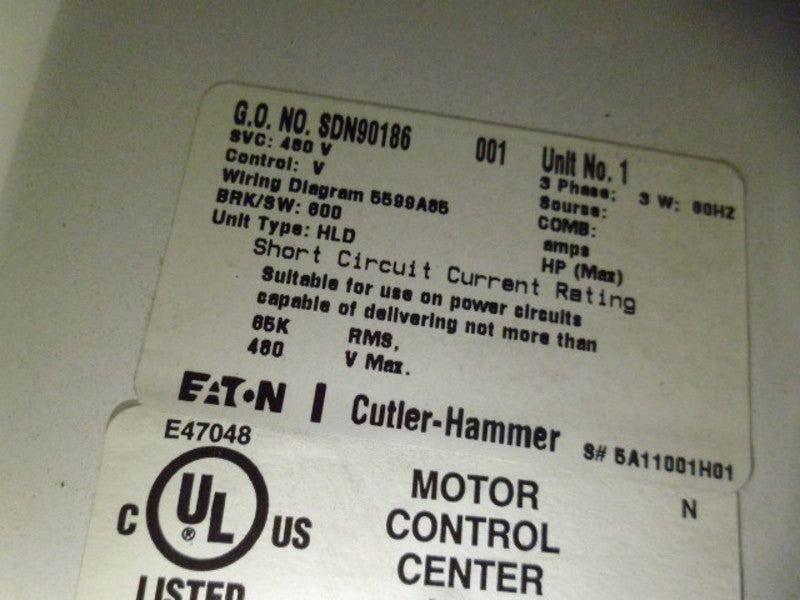EATON SDN90186 MOTOR CONTROL CENTER (AS PICTURED)  UNMP