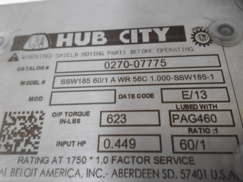HUB CITY 0270-07775 REDUCER SSW185 60/1 AWR 56C 1.000-SSW185-1  NSNP