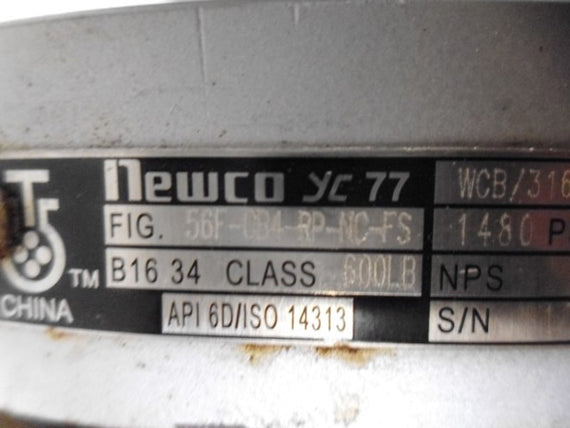 NEWCO YC77 56F-CB4-RP-NC-FS VALVE WCB/316.316/R-PTFE 1480 PSI * NEW NO BOX *