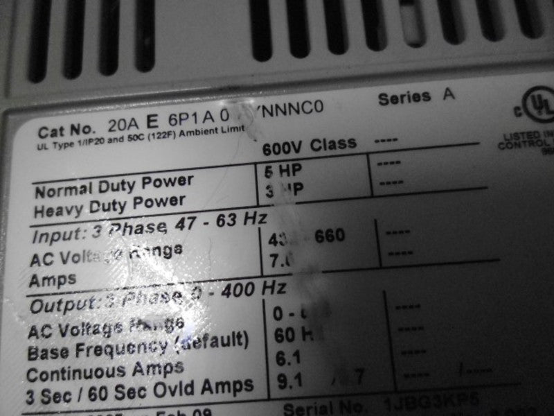 INDUSTRIAL SPARE PART 20AE6P1A0AYNNNC0 SER. A POWERFLEX 70  UNMP