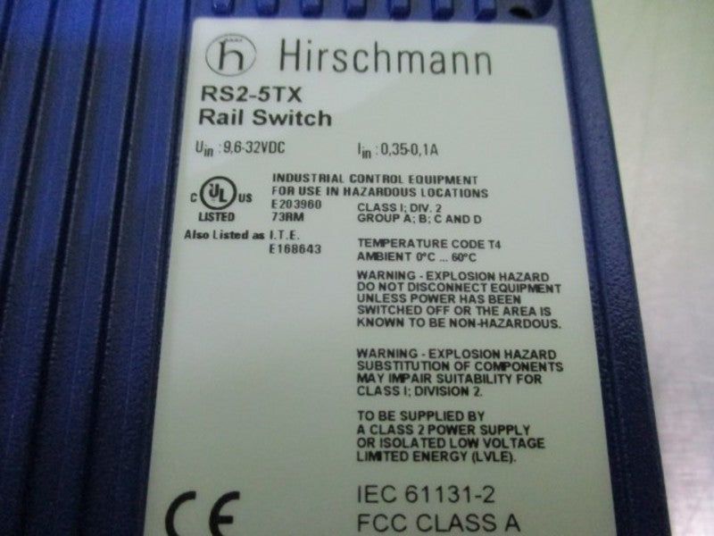 HIRSCHMANN RS2-5TX RAIL SWITCH ETHERNET SWITCH *NEW IN BOX*