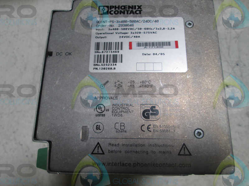 PHOENIX CONTACT QUINT-PS-3X400-500AC/24VDC/40 UNMP