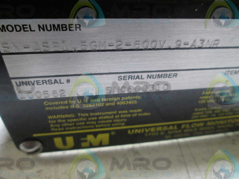 UFM SN-ASB15GM-2-600V.9-A3NR FLOW METER  UNMP