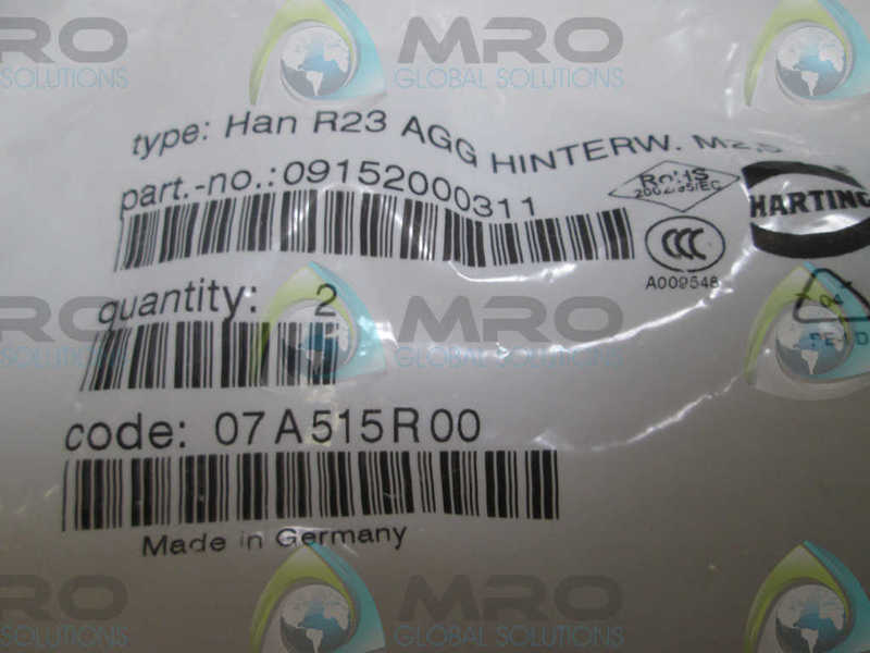 LOT OF 2 HARTING HAN R23 AGG HINTERW. M2,5 CONNECTOR  NSMP