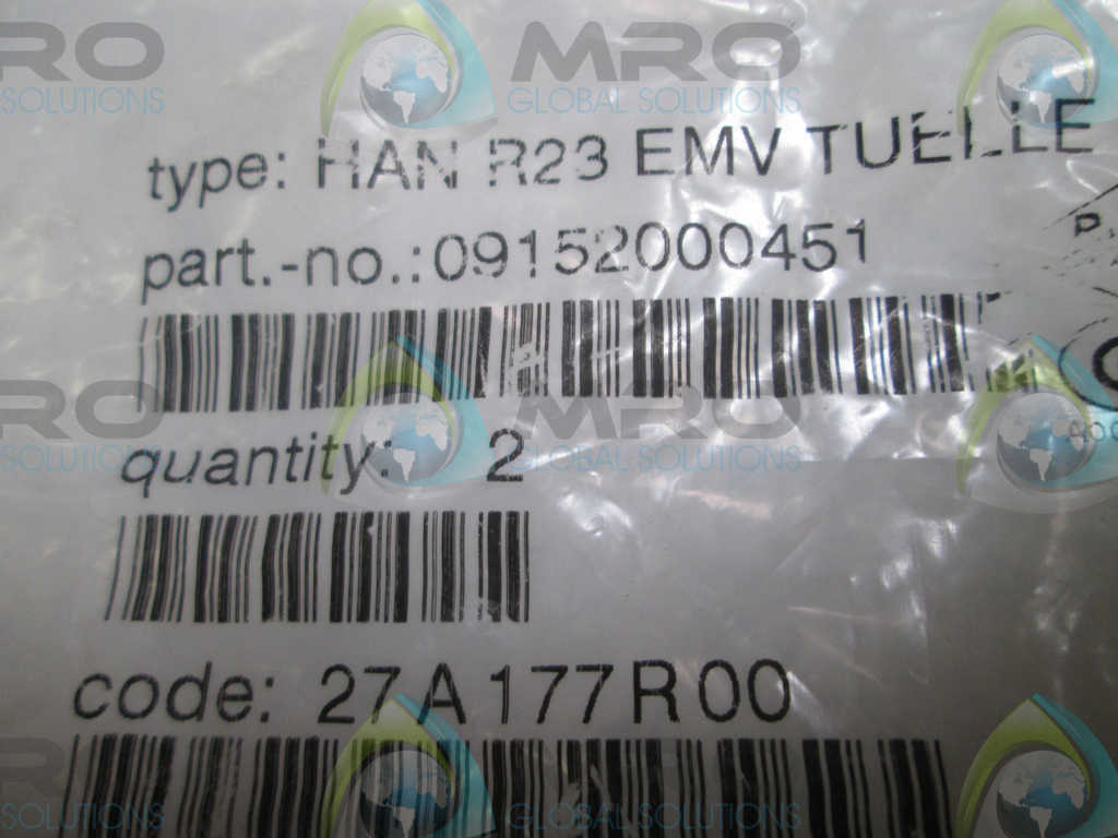 LOT OF 2 HARTING HAN R23 EMV TUELLE GERADE CONNECTOR * NEW IN A FACTORY BAG *