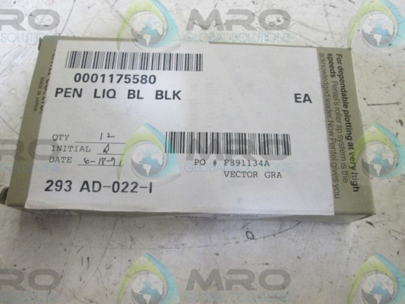 LOT OF 11 PENTEL ROLLER TIP PLOTTER PENS BLACK *NEW IN BOX*