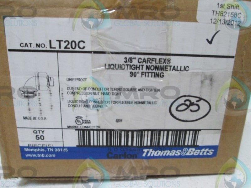 LOT OF 25 THOMAS & BETTS LT20C 3/8" CARFLEX FITTINGS NSMP