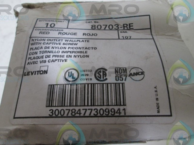 LOT OF 10 LEVITON 80703-RE OUTLET WALLPLATE  NSMP