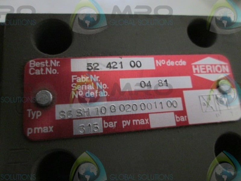 HERION S6SH10G020001100 HYDRAULIC VALVE  UNMP