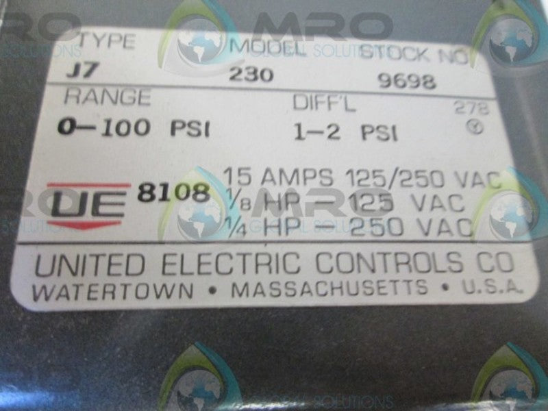 UNITED ELECTRIC J7 230 9698 PRESSURE SWITCH  UNMP