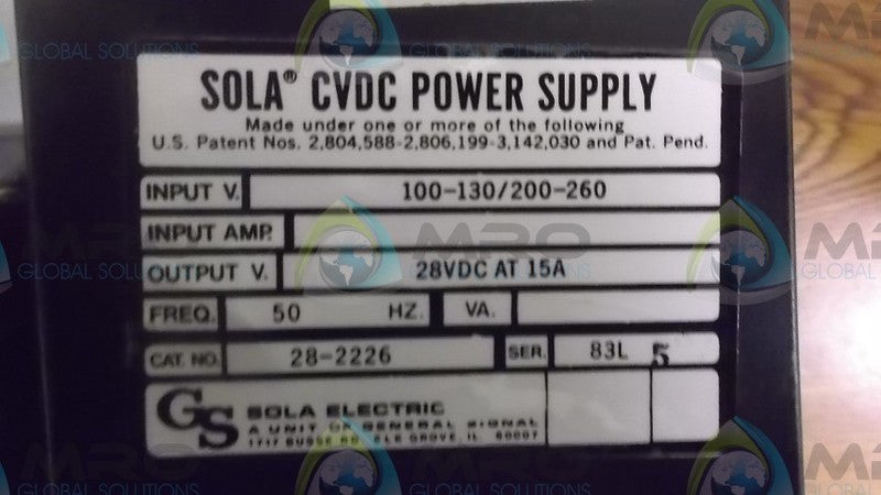 SOLA 28-2226 POWER SUPPLY 100-130/200-260V  NSMP