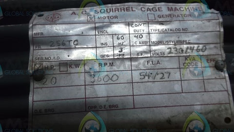 A.C SQUIRREL 256TC MOTOR 20HP 3600RPM 230/460V * NEW NO BOX *