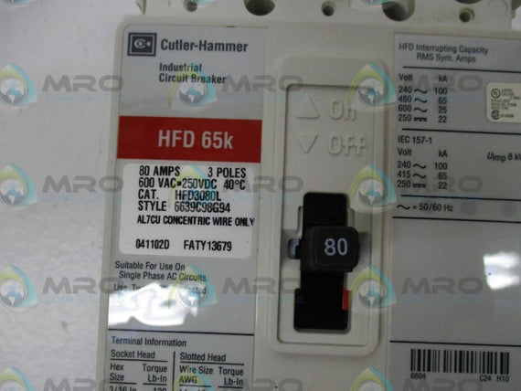 CUTLER HAMMER HFD3080L CIRCUIT BREAKER 80A * NEW IN BOX *