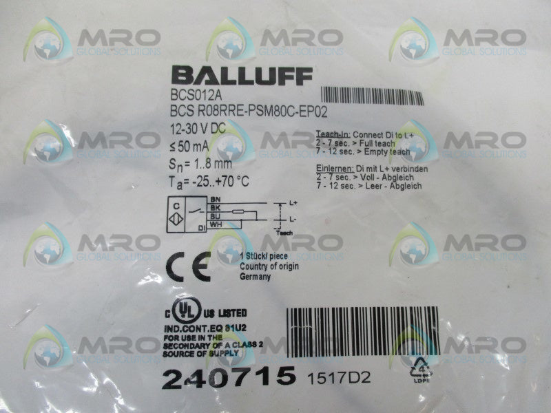 BALLUFF BCSR08RRE-PSM80C-EP02 CAPACTIVE SENSOR  NSMP