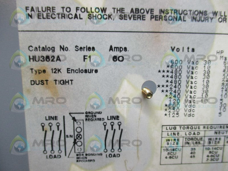SQUARE D HU362A SAFETY SWITCH  NSMP
