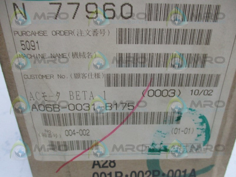 FANUC A06B-0031-B175 SERVO MOTOR * FACTORY SEALED *