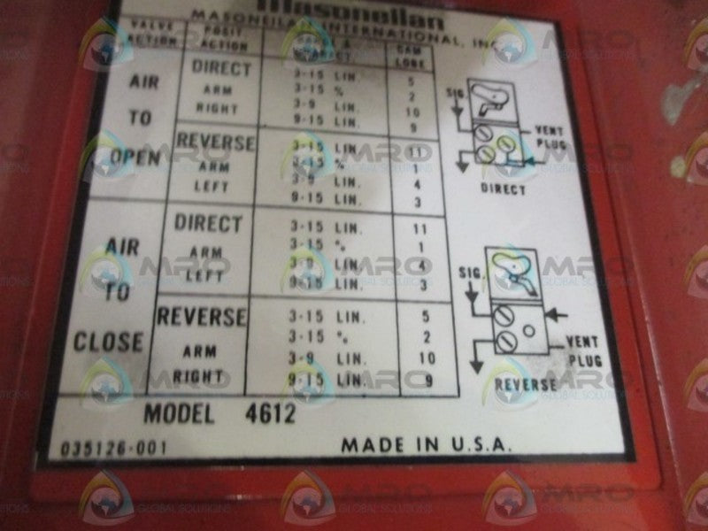 MASONEILAN 4612 PNEUMATIC POSITIONER * USED *