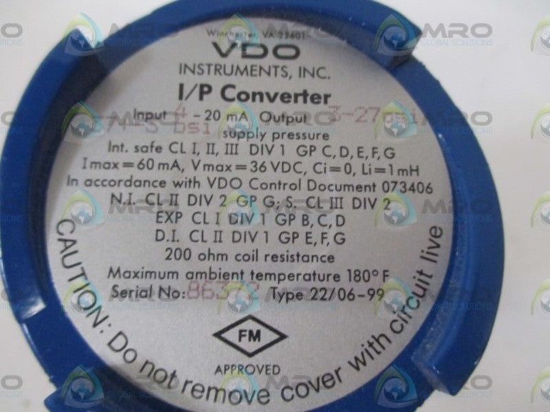 VDO INSTRUMENTS, INC. 22/06-99 I/P CONVERTER * NEW OUT OF  A BOX *