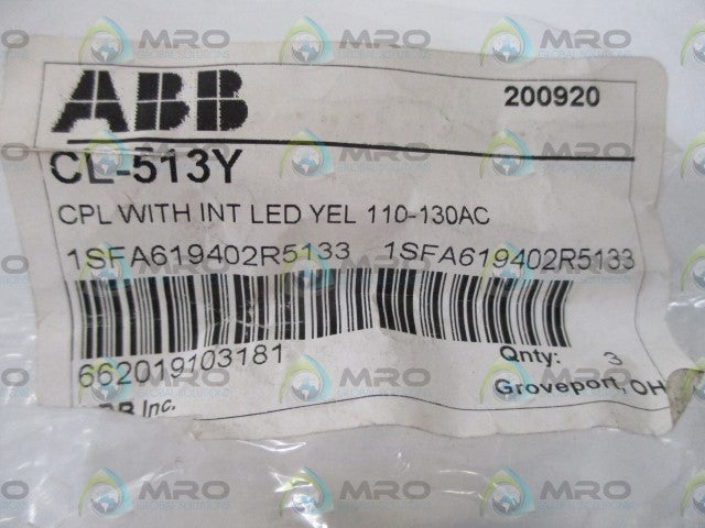 LOT OF 2 ABB CL-513Y CPL WITH INT LED YEL 100-130AC *NEW IN A FACTORY BAG*