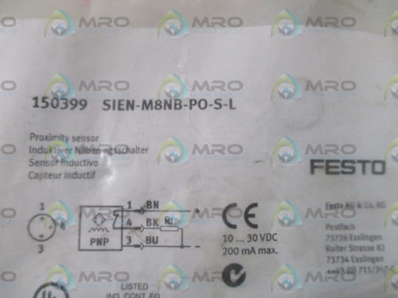 FESTO SIEN-M8NB-PO-S-L 150399 PROXIMITY SENSOR * NEW IN FACTORY BAG *