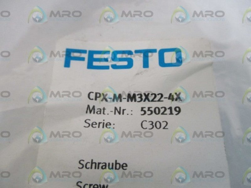 FESTO CPX-M-M3X22-4X SCREW (4QTY.) * NEW IN A FACTORY BAG *
