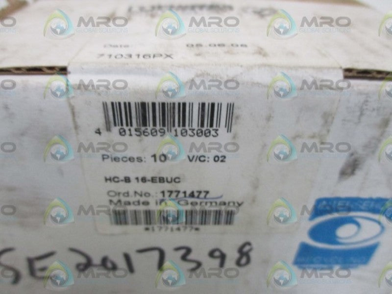 LOT OF 10 PHOENIX CONTACT HC-B 16-EBUC(1771477)INSERT CONNECTOR*FACTORY SEALED*