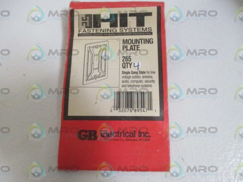 LOT OF 4 GB ELECTRICAL INC. 265 MOUNTING PLATE *ORIGINAL PACKAGE*