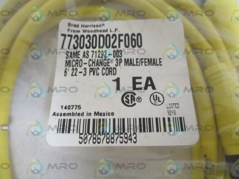 DANIEL WOODHEAD 773030D02F060 CORDSET * NEW IN FACTORY BAG *